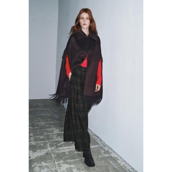 ZARA WOOL FRINGED CAPE - Picture 2 of 8